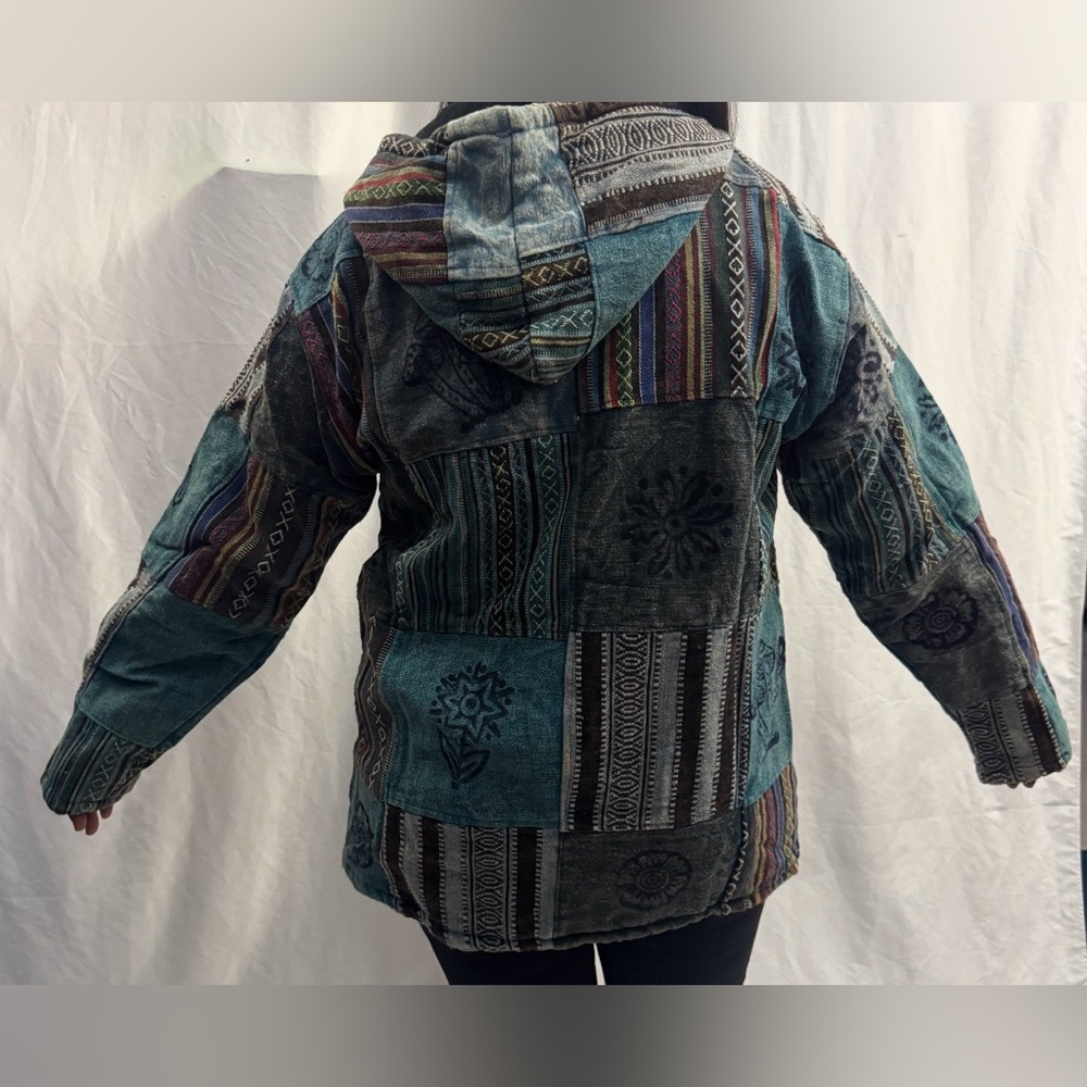 Multicolor Patchwork Hooded Jacket - image 3